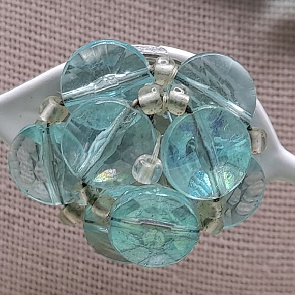 Vintage West Germany Aqua Lucite Bead Necklace Earrings Set, 1940s - Picture 7 of 13